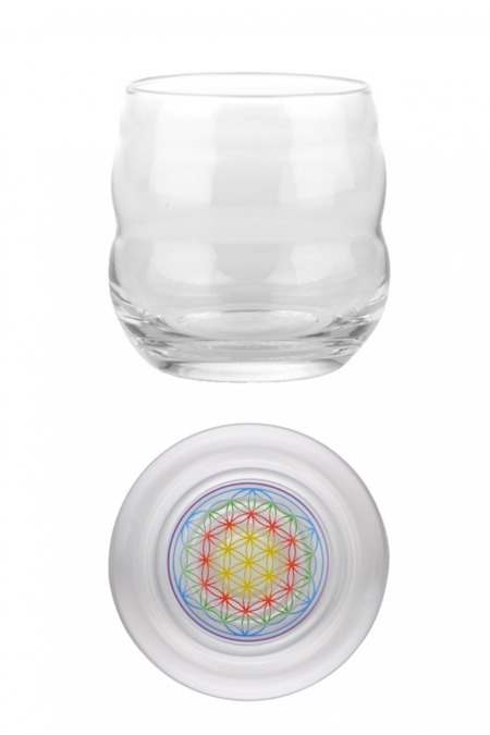 Stiklinė „Laimės“ su spalvota gėlele 0,2 l